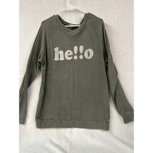 Green Easel Hello Graphic Sweatshirt Pullover Crew Neck Comfy Everyday Wear Sz S